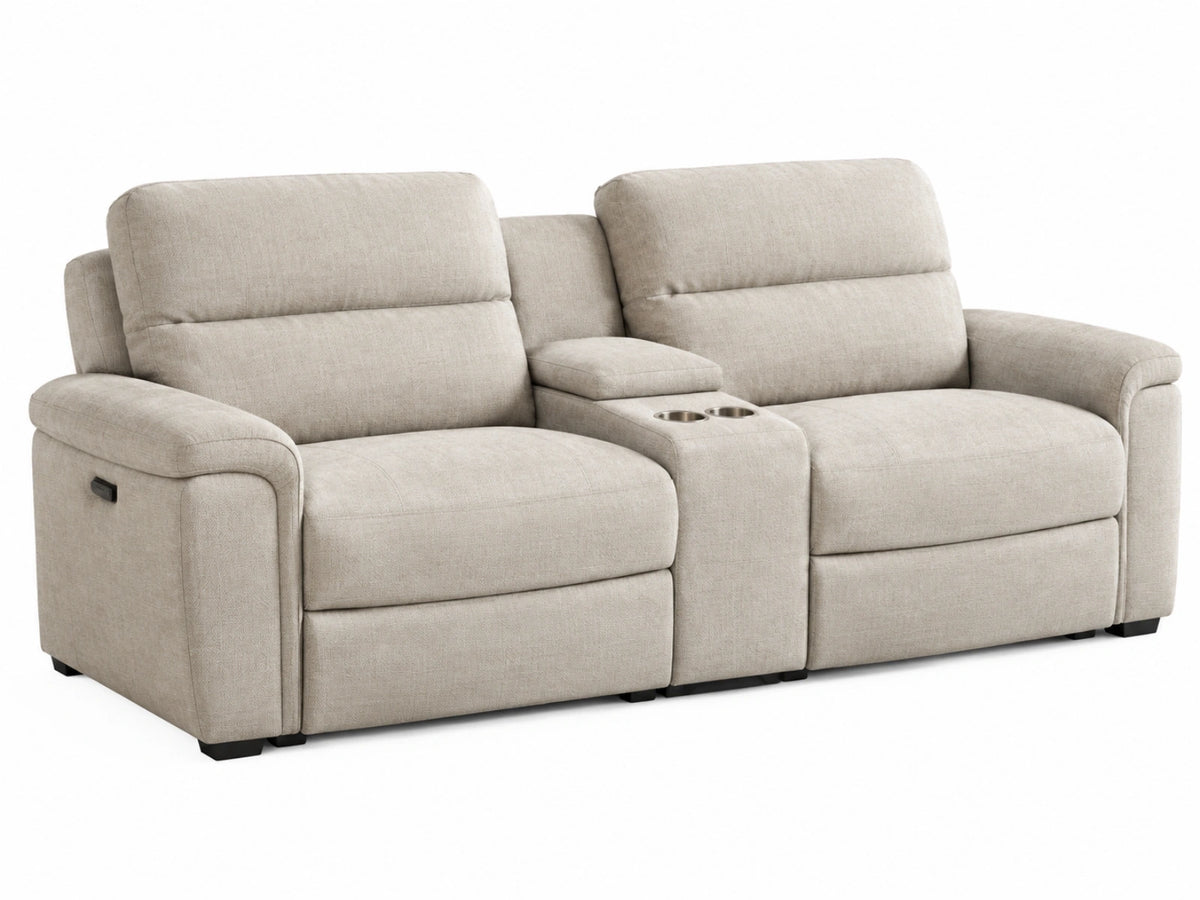 Divano reclinabile 2 posti 180 x 95 x 102 cm in tessuto beige con portabicchieri