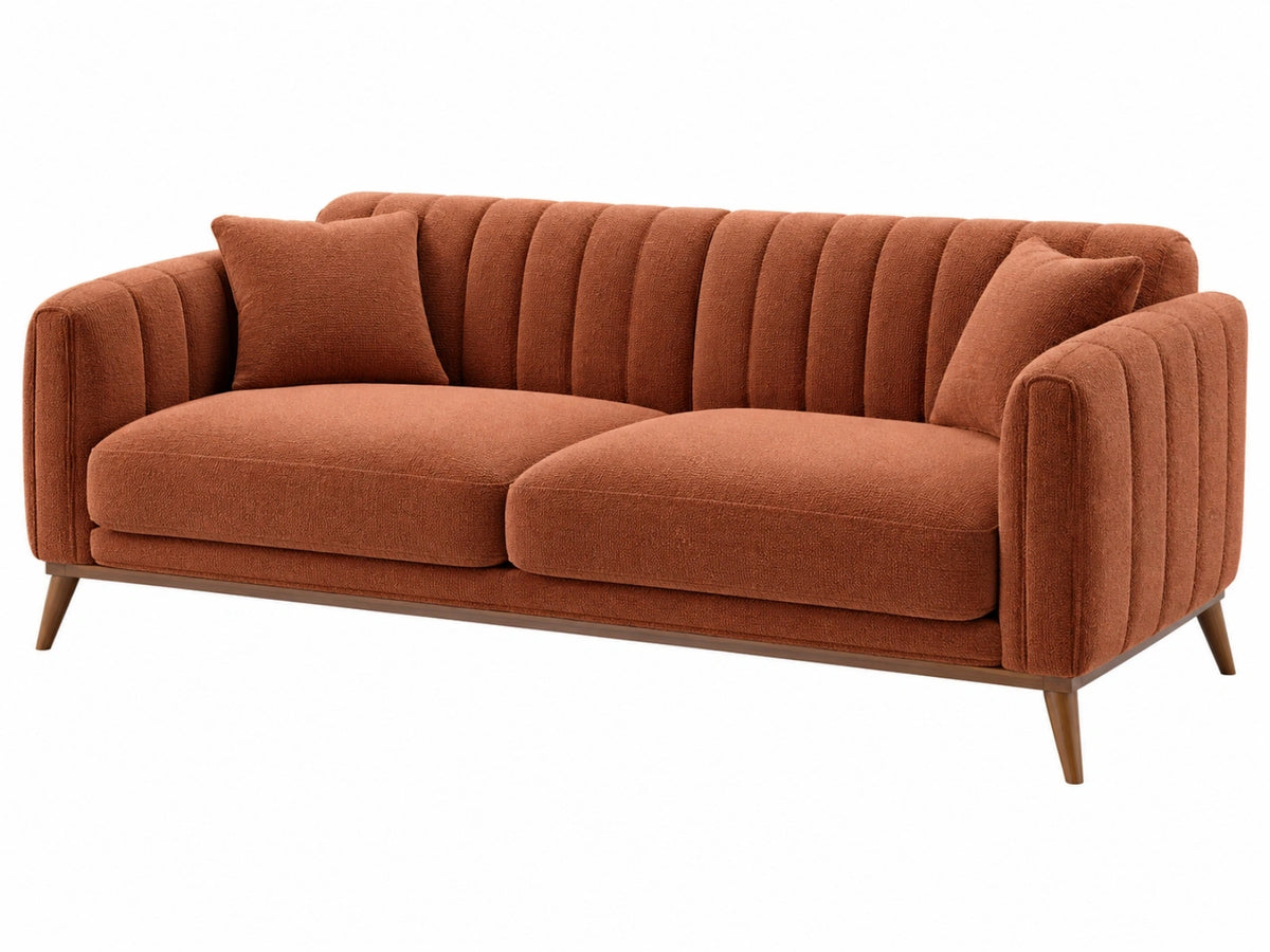 Divano 2 posti 180 x 85 x 80 cm in tessuto bouclé terracotta stile moderno