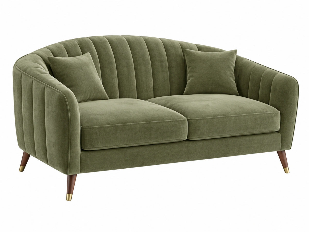 Divano 2 posti 170 x 90 x 85 cm in tessuto vellutato verde oliva - stile moderno