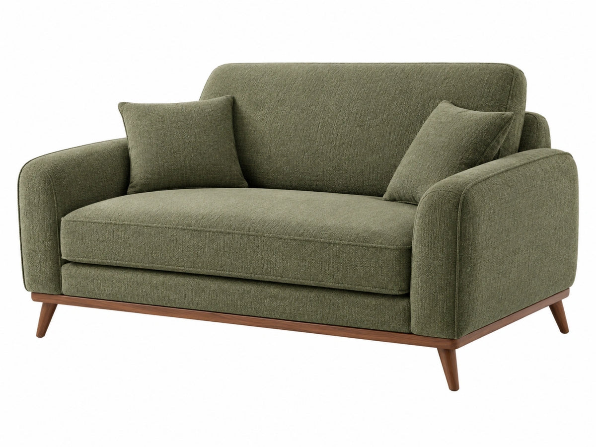 Divano a 2 posti 160 x 90 x 85 cm in tessuto verde oliva con base in legno - stile moderno