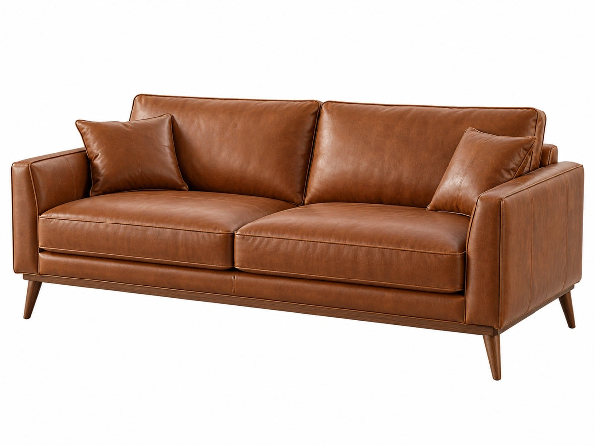 Divano 2 posti 180 cm in rivestimento effetto pelle marrone - stile moderno