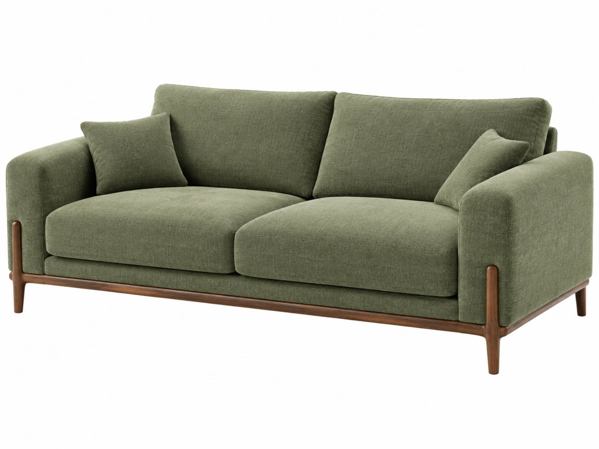 Divano due posti 200 x 90 x 85 cm in tessuto verde con struttura in legno stile moderno