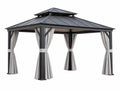 Gazebo da giardino 300 x 400 cm in metallo nero e grigio con tende laterali - copertura rigida ventilata