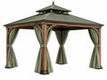 Gazebo da giardino 300 x 300 cm in legno e tessuto verde stile classico