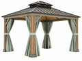 Gazebo da giardino 300 x 300 cm in legno e metallo grigio con tende stile classico