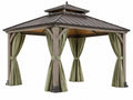 Gazebo da giardino 300 x 300 x 300 cm in legno grigio con tetto in metallo e tende verdi