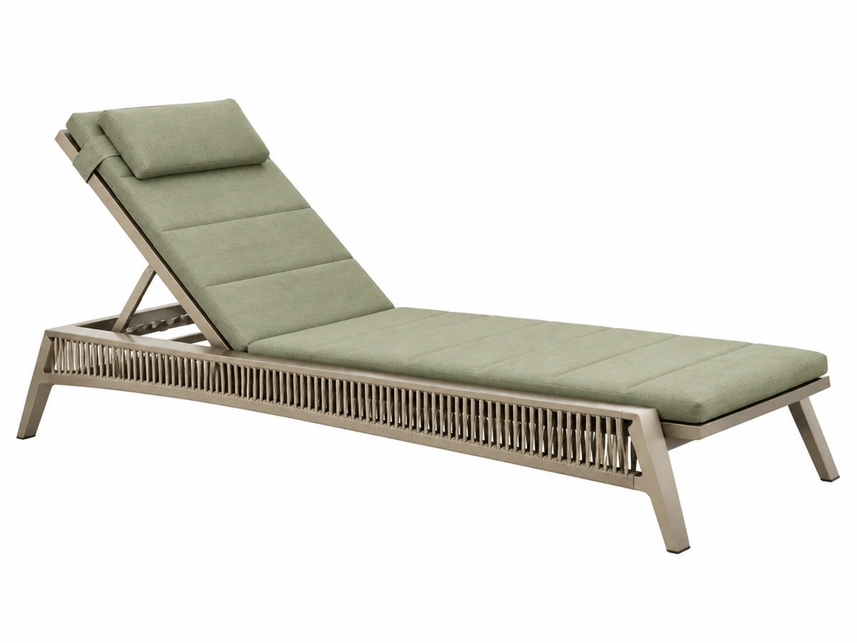 Lettino prendisole 200 x 70 cm in metallo beige con rivestimento tessile verde - schienale reclinabile da esterno