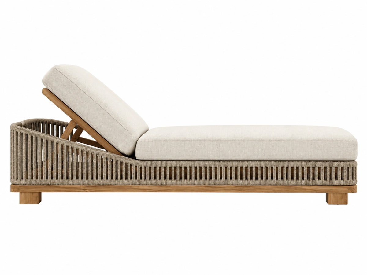 Lettino prendisole 190 x 75 x 82 cm in legno e corda beige - schienale reclinabile da esterno