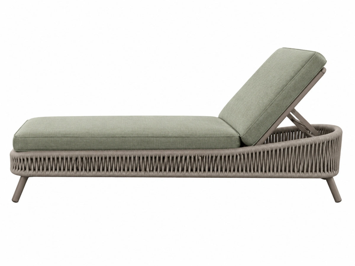 Chaise longue da esterno 190 x 75 x 85 cm in corda intrecciata tortora con rivestimento verde salvia - schienale reclinabile