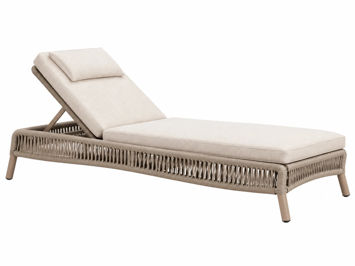 Lettino prendisole da esterno 200 x 70 cm in corda intrecciata beige con schienale reclinabile