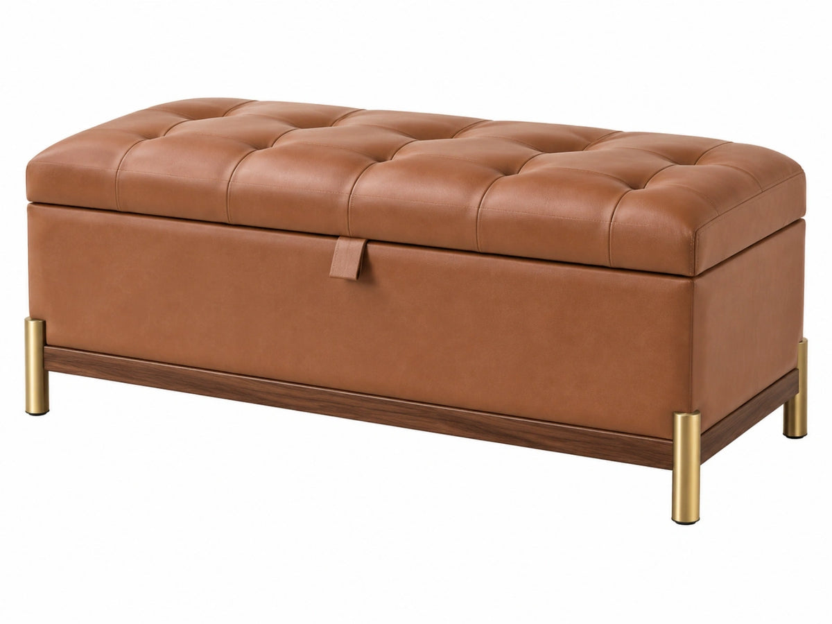 Panca contenitore 120 x 45 x 48 cm effetto pelle marrone stile moderno