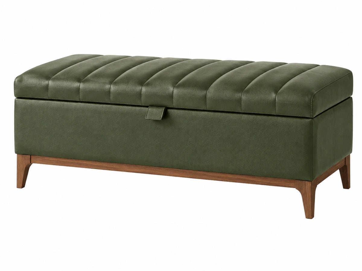 Panca contenitore 120 x 45 x 48 cm effetto pelle verde con seduta trapuntata