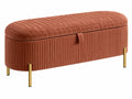 Panca contenitore 120 x 45 x 48 cm in velluto a coste terracotta con gambe in metallo dorato