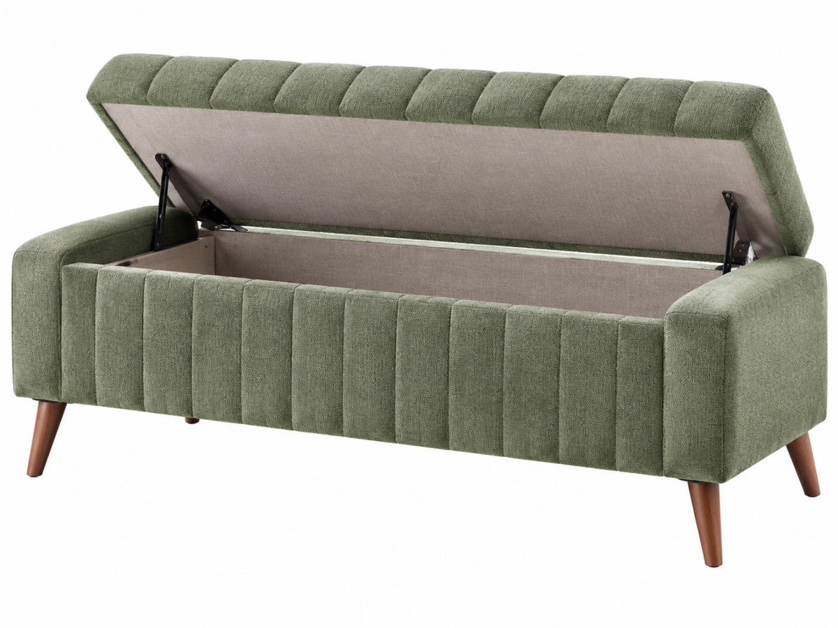 Divanetto contenitore 130 x 65 x 84 cm in tessuto verde - stile moderno con vano portaoggetti