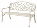 Panchina da giardino 122 x 62 x 89 cm in acciaio bianco con schienale a foglie