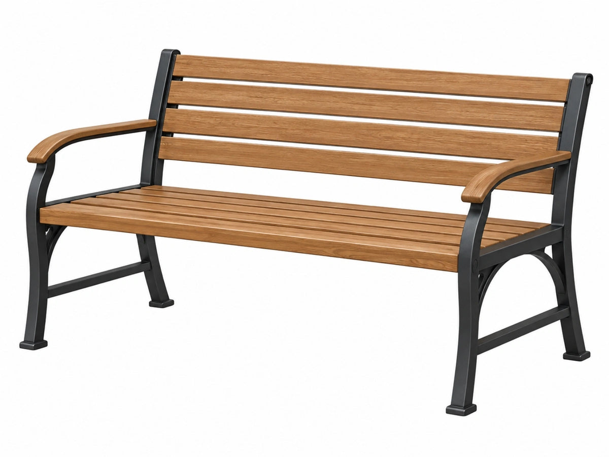 Panchina da giardino 120 x 65 x 85 cm in legno e metallo marrone nero con schienale e braccioli