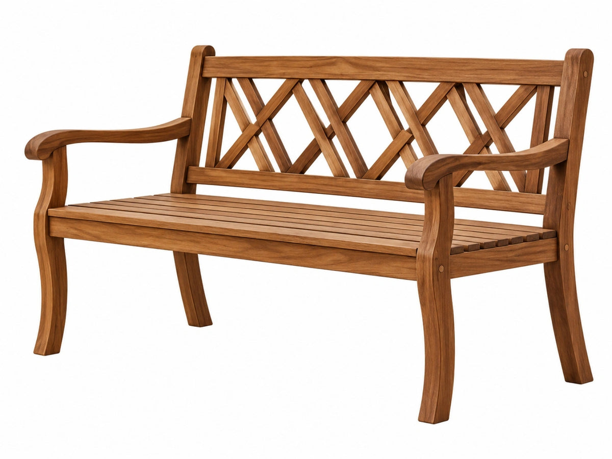 Panca da giardino 120 x 60 x 90 cm in legno marrone con schienale a intreccio