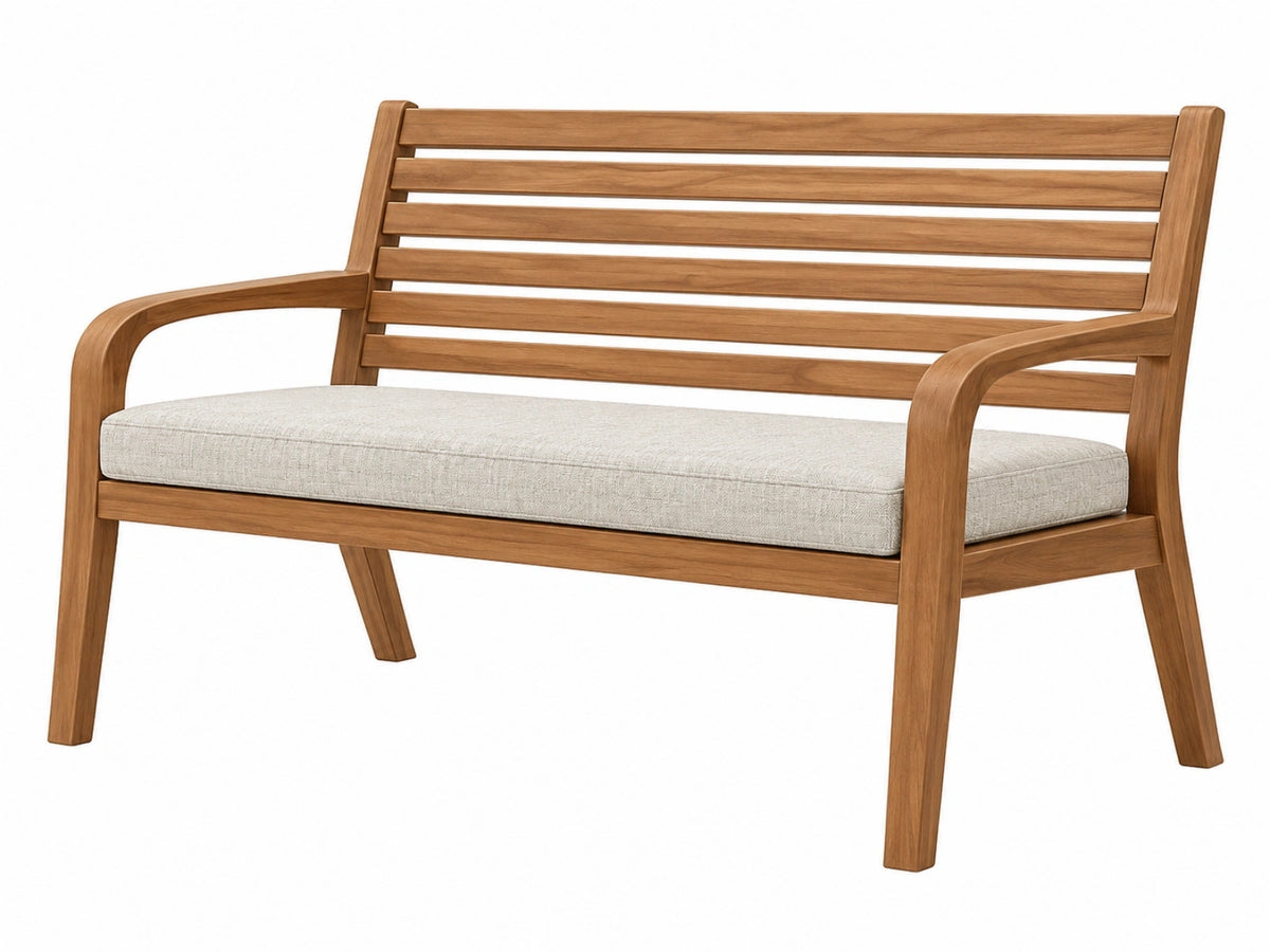 Panca da giardino 120 cm in legno marrone con seduta imbottita stile moderno