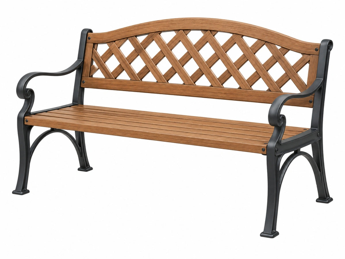 Panchina da giardino 122 x 62 x 86 cm in legno marrone e metallo nero stile classico