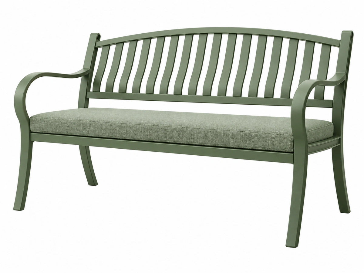 Panchina da giardino 120 x 60 x 90 cm in metallo verde con cuscino - stile classico