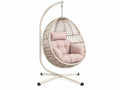 Poltrona sospesa 105 x 105 x 195 cm in metallo e fibra intrecciata crema e rosa con seduta imbottita