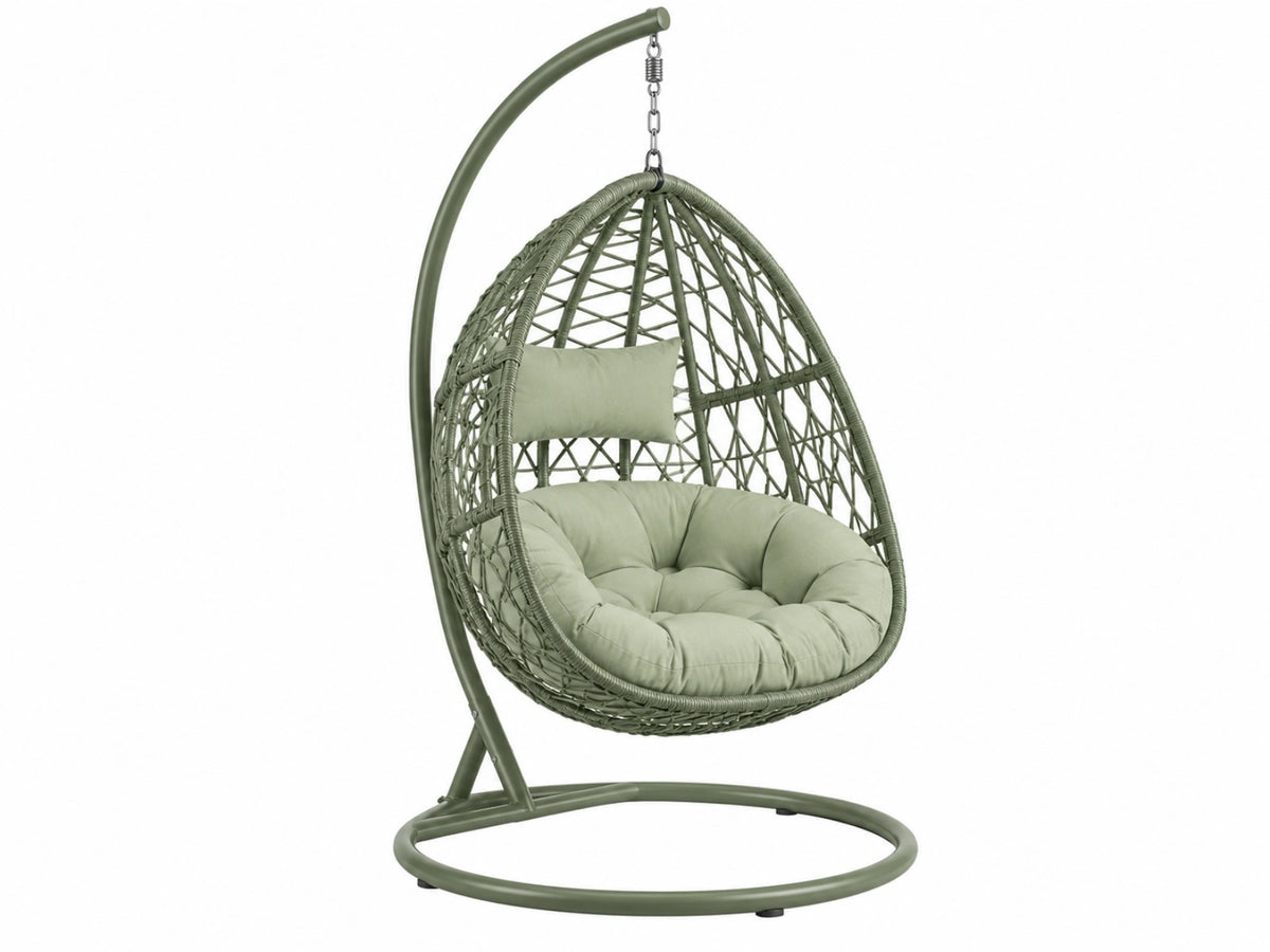 Poltrona sospesa 105 x 105 x 195 cm in acciaio e rattan sintetico verde con supporto