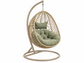 Poltrona sospesa da giardino 105 x 105 x 195 cm in fibra intrecciata beige e metallo con seduta imbottita verde